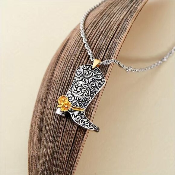 Large Nashville Cowboy / Cowgirl Boot Pendant and Necklace #837 - Picture 3 of 9